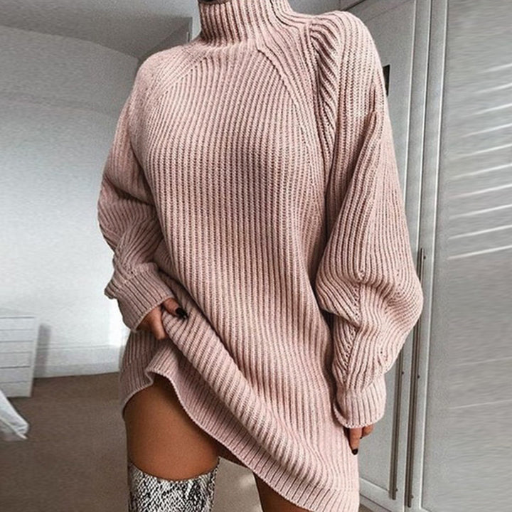 Jaylani | Robe Pull Longue à Col Roulé Tricotée