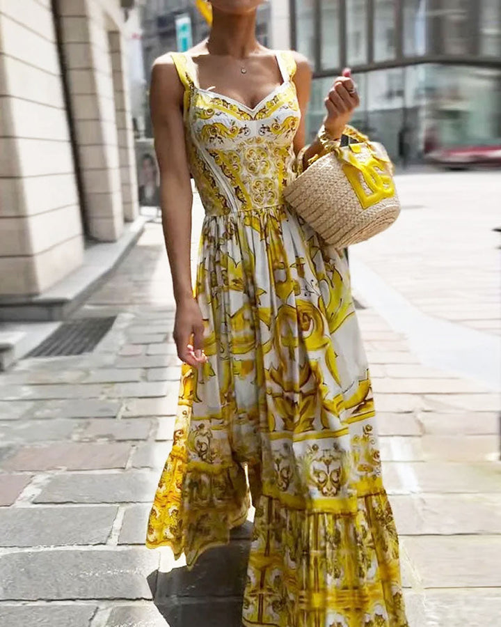 Novalee | Robe Maxi à Imprimé Baroque Jaune pour Femme