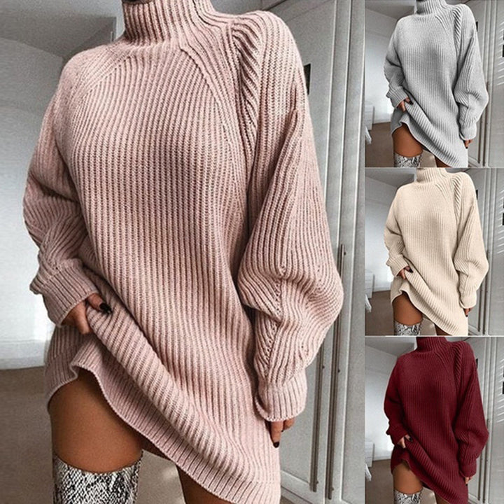 Jaylani | Robe Pull Longue à Col Roulé Tricotée