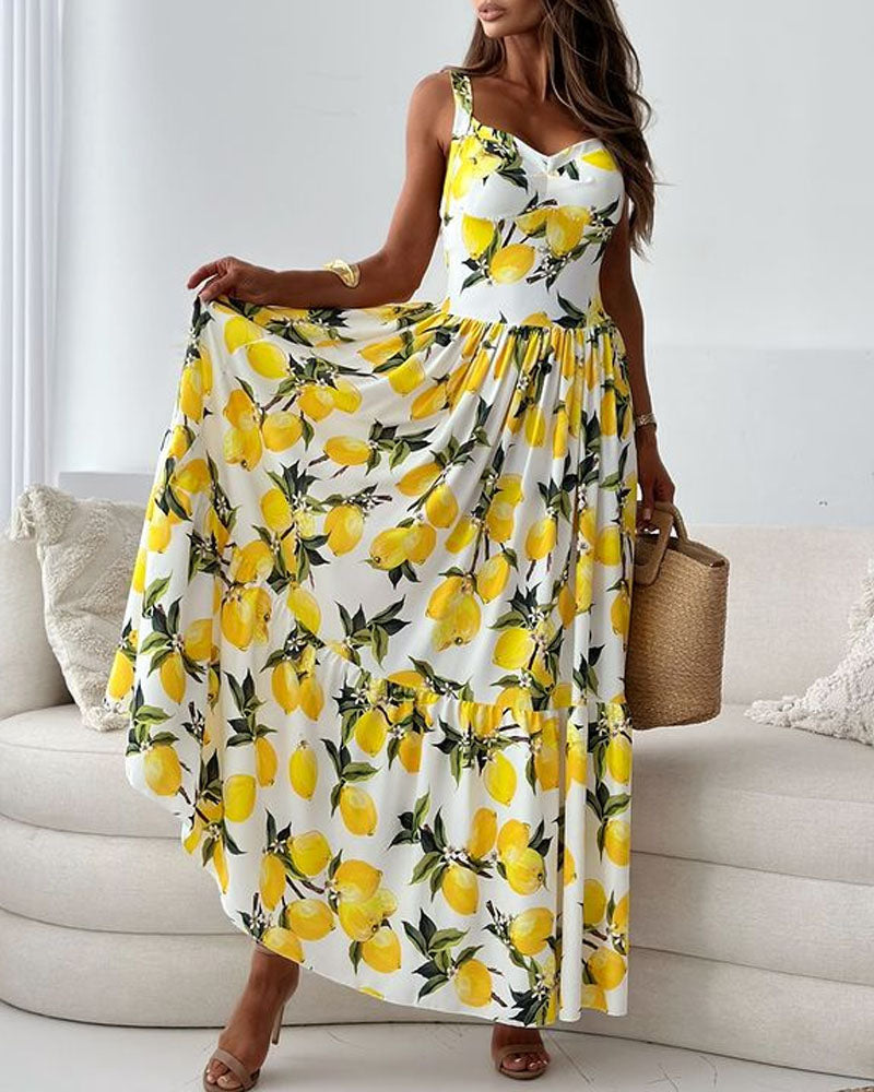 Sabina | Robe Maxi d'Été Fraîche à Imprimé Citron pour Femme