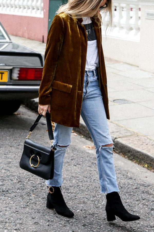 Burgundy | Blazer en velours style rue