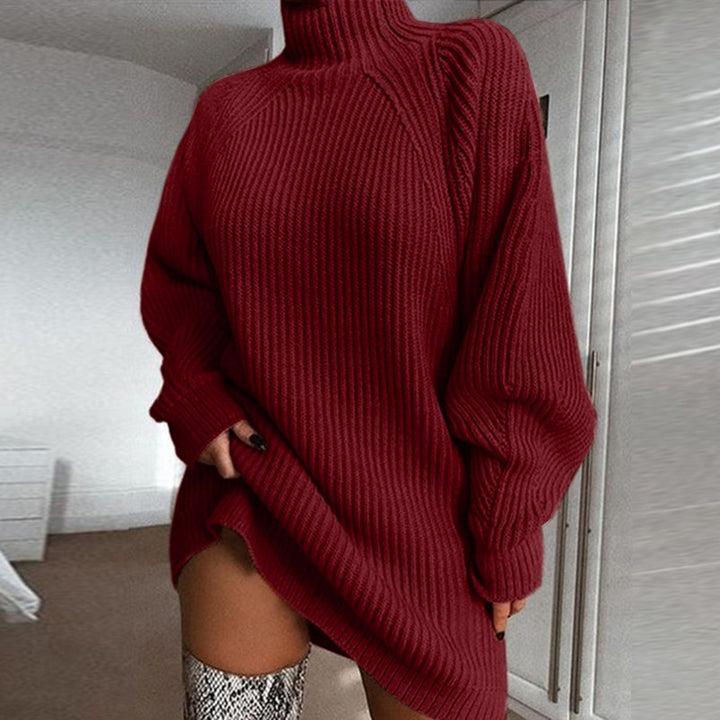 Jaylani | Robe Pull Longue à Col Roulé Tricotée