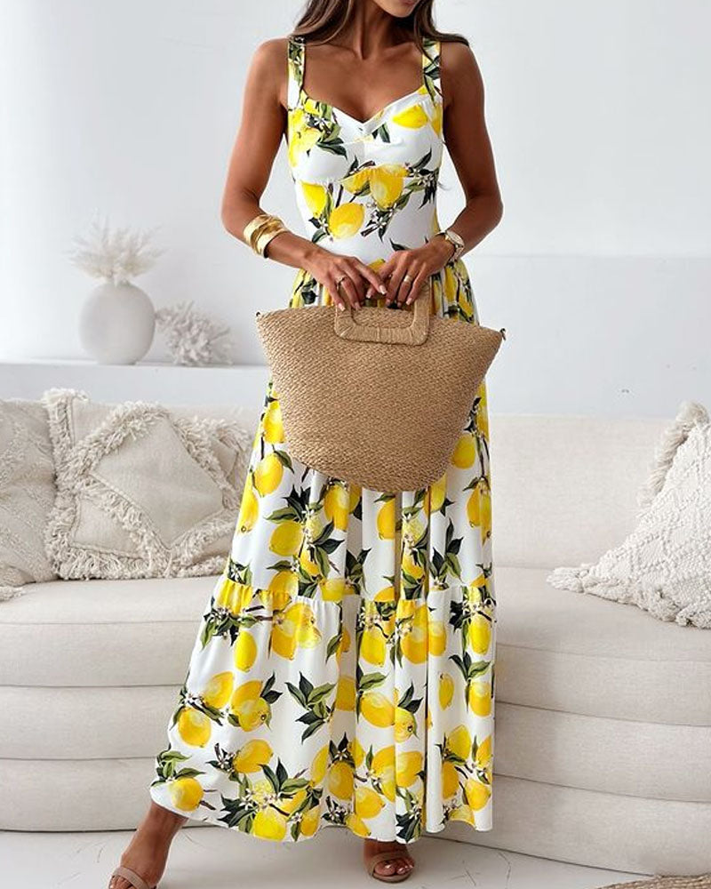 Sabina | Robe Maxi d'Été Fraîche à Imprimé Citron pour Femme