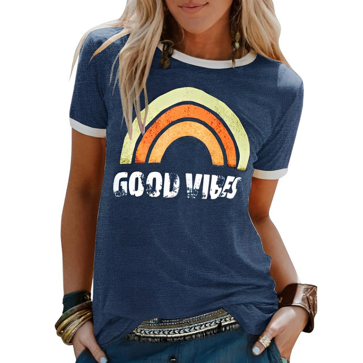 Drew | T-shirt Bonnes Vibrations avec Message Inspirant pour Femmes