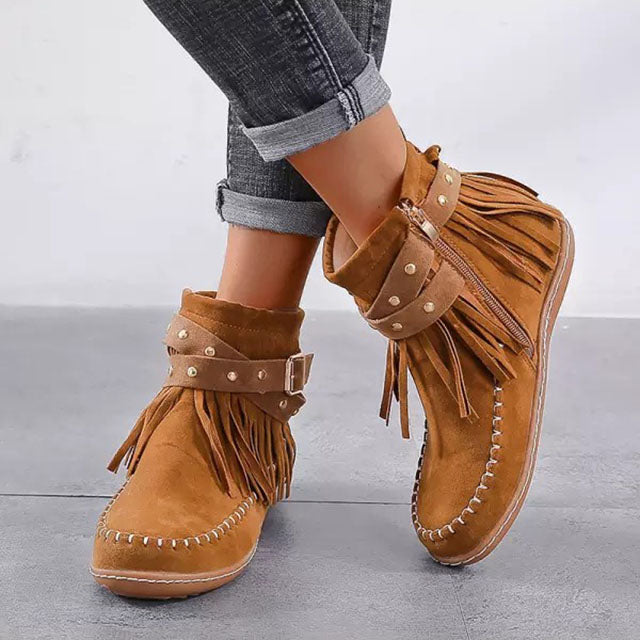 Mira | Bottes Chaudes Vintage à Franges pour Femme