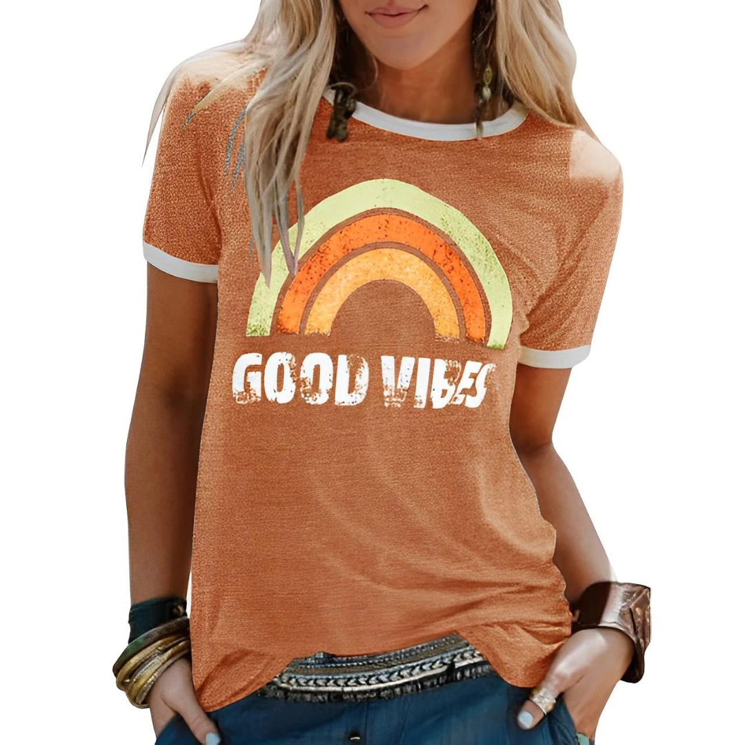 Drew | T-shirt Bonnes Vibrations avec Message Inspirant pour Femmes