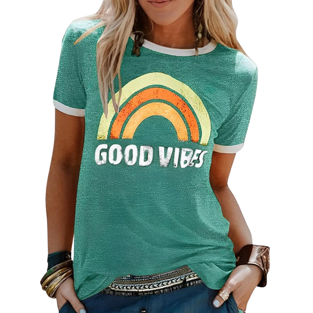 Drew | T-shirt Bonnes Vibrations avec Message Inspirant pour Femmes