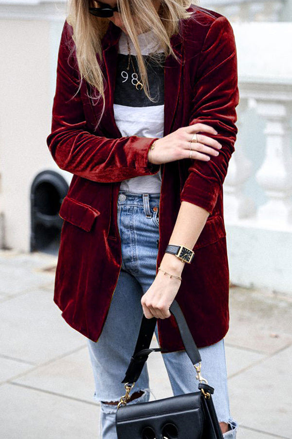 Burgundy | Blazer en velours style rue