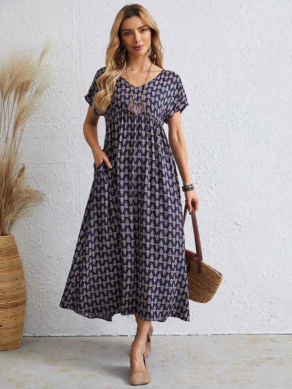 Allison | Robe à col V en lin et coton vintage