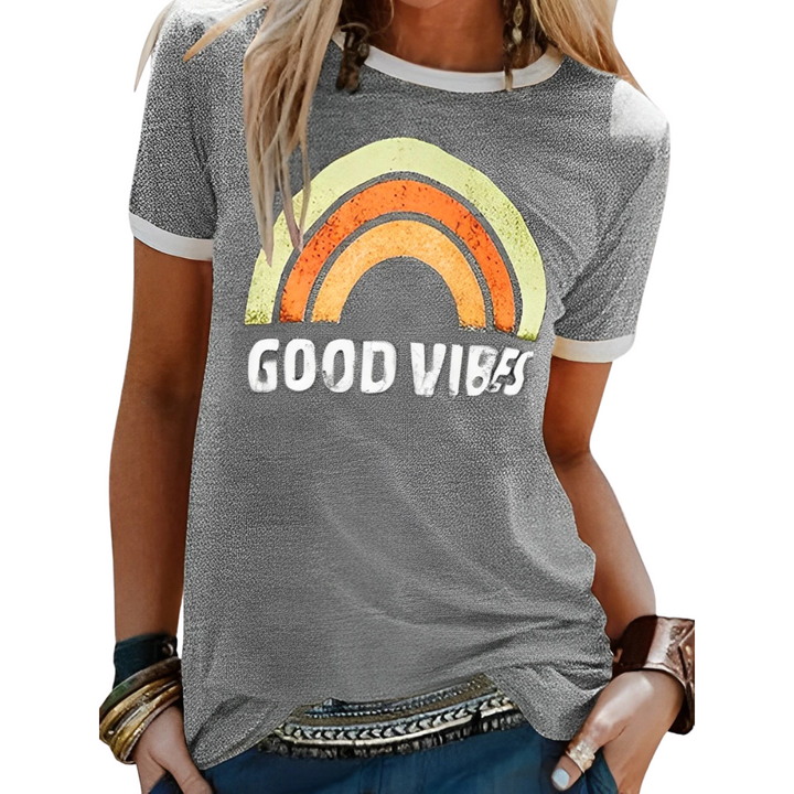 Drew | T-shirt Bonnes Vibrations avec Message Inspirant pour Femmes