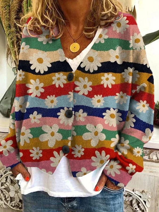 Lune | Cardigan Vintage Coloré avec Boutons pour Femme