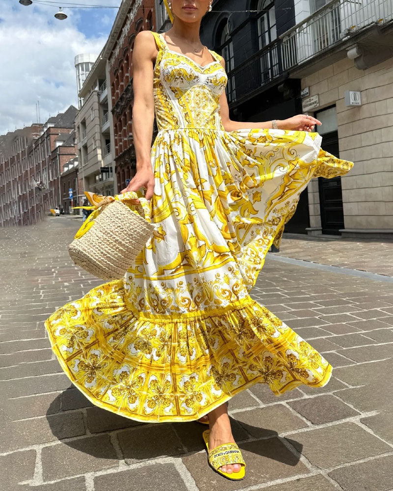 Novalee | Robe Maxi à Imprimé Baroque Jaune pour Femme