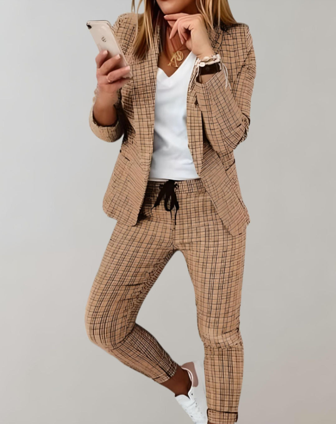 Kalea | Ensemble Blazer et Pantalon à Carreaux pour Femmes