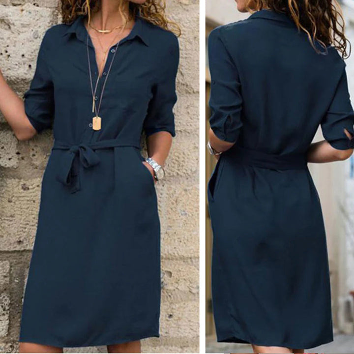 Kristen | Robe Chemise Classique avec Détail Bouton pour Femmes