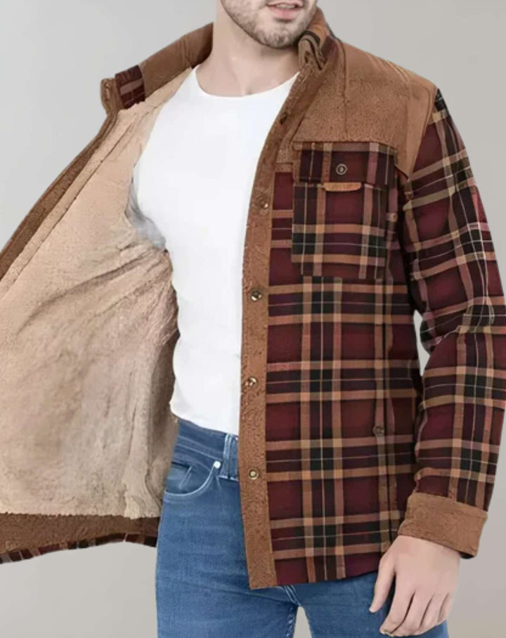 Shaun | Veste en flanelle à carreaux chaude avec col montant pour hommes