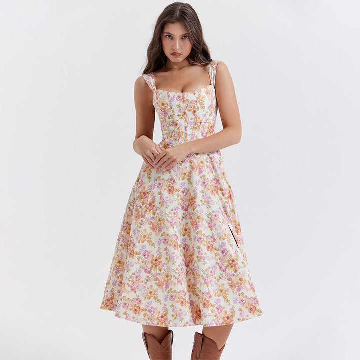 Aurélie | Robe fleurie à fente haute pour femme