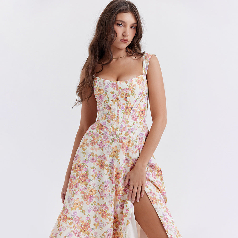 Aurélie | Robe fleurie à fente haute pour femme