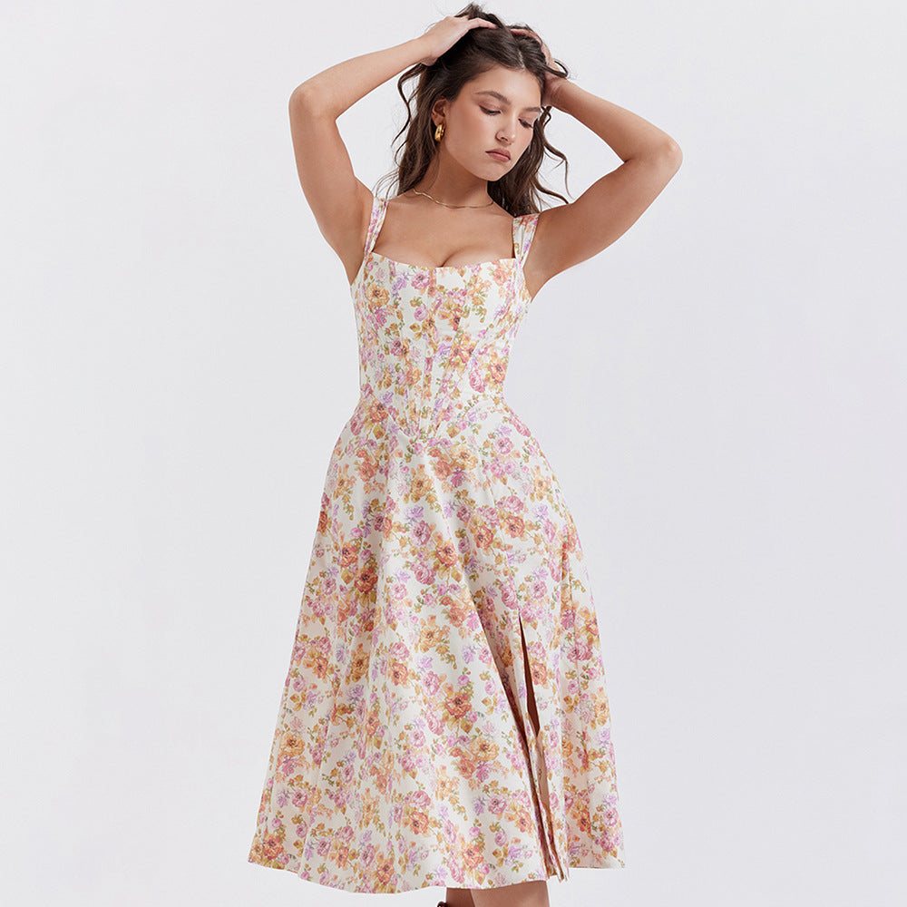 Aurélie | Robe fleurie à fente haute pour femme