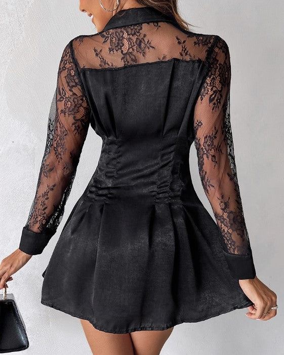 Madisona | Robe Chemise à Manches Longues avec Dentelle Contrastante pour Femmes