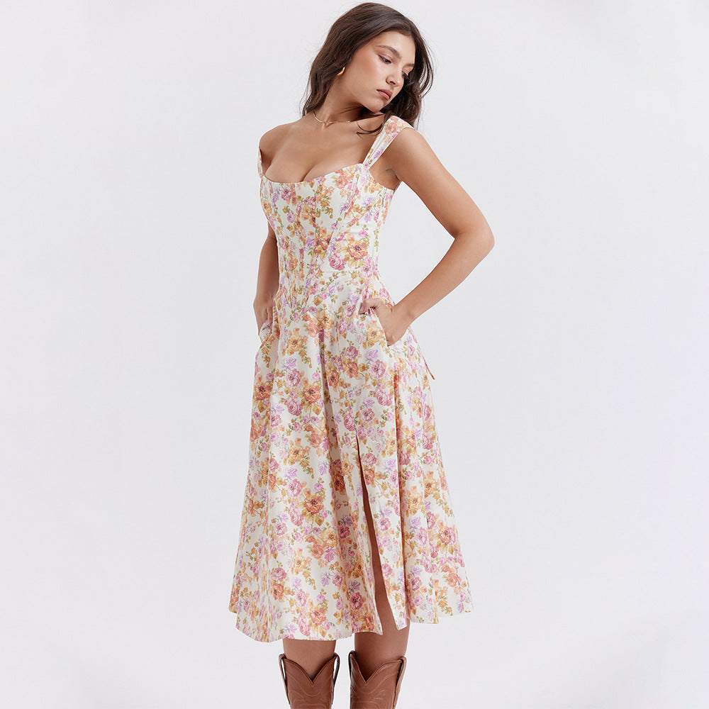 Aurélie | Robe fleurie à fente haute pour femme