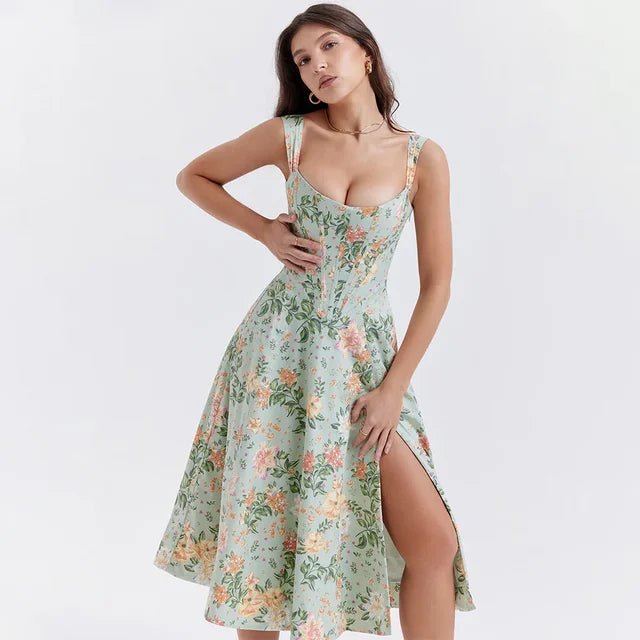 Aurélie | Robe fleurie à fente haute pour femme