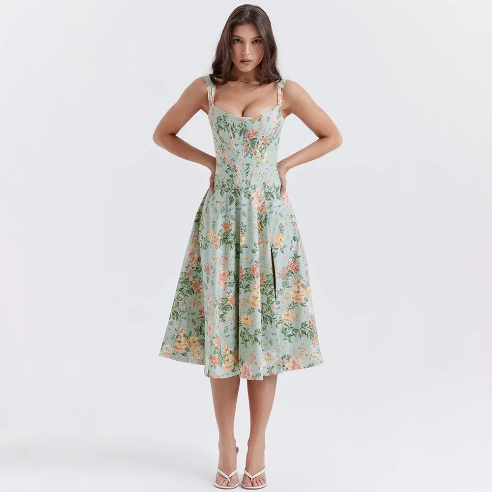 Aurélie | Robe fleurie à fente haute pour femme