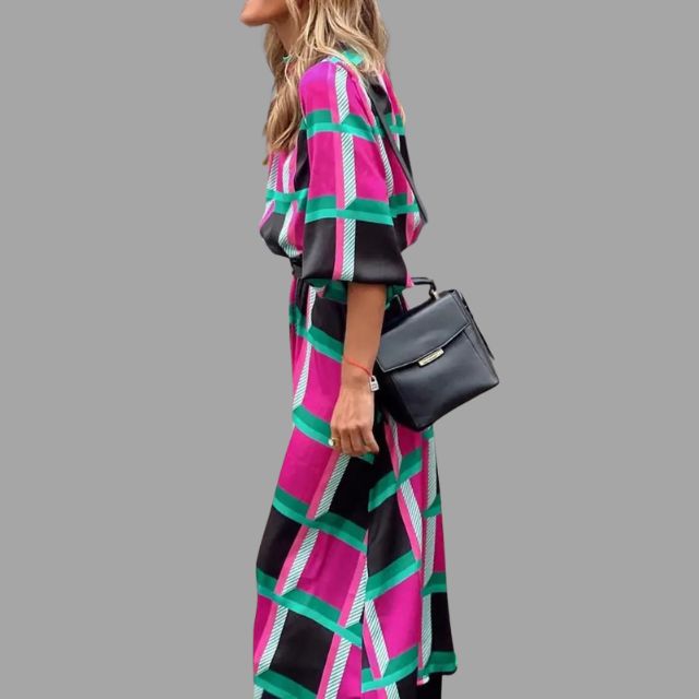 Laurine | Robe Midi Multicolore avec Motif Chevron