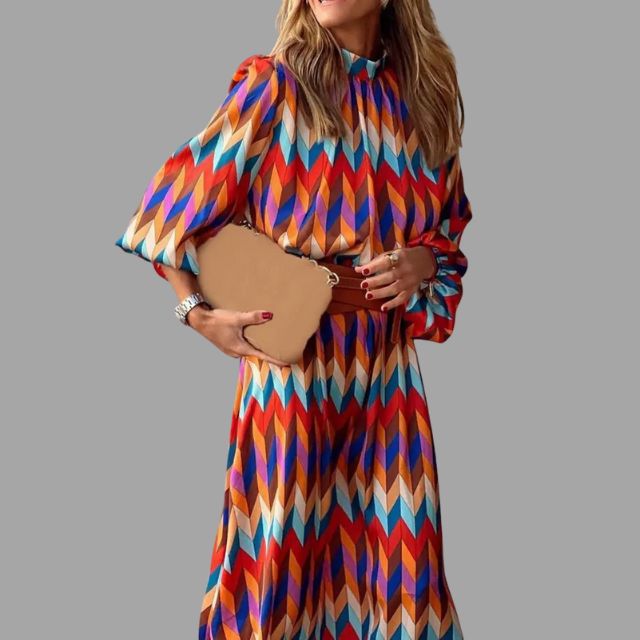 Laurine | Robe Midi Multicolore avec Motif Chevron