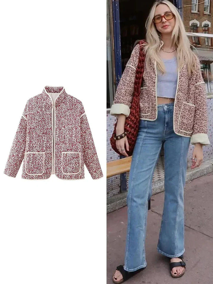 Jaylen | Veste matelassée avec élégance florale bordeaux pour femmes