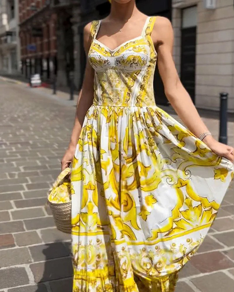 Novalee | Robe Maxi à Imprimé Baroque Jaune pour Femme