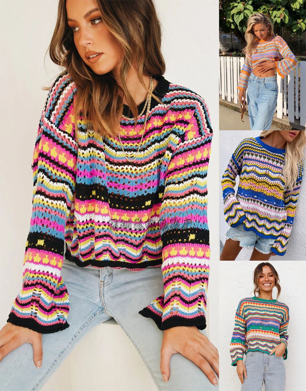 Rosalind | Pull ample multicolore arc-en-ciel pour femmes