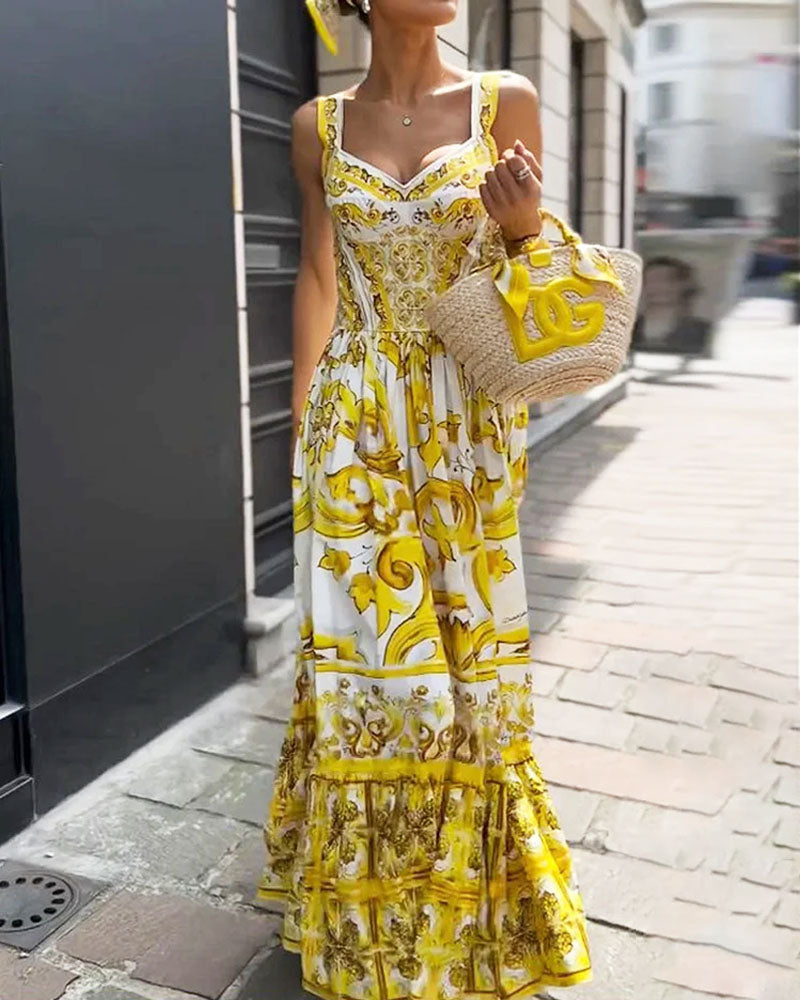 Novalee | Robe Maxi à Imprimé Baroque Jaune pour Femme