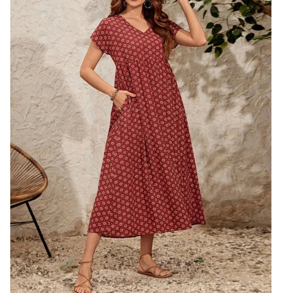 Allison | Robe à col V en lin et coton vintage