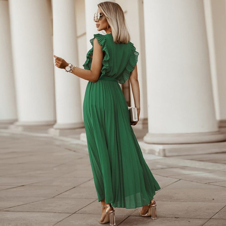 Lydia | Robe Bohème Verte avec Décolleté en V