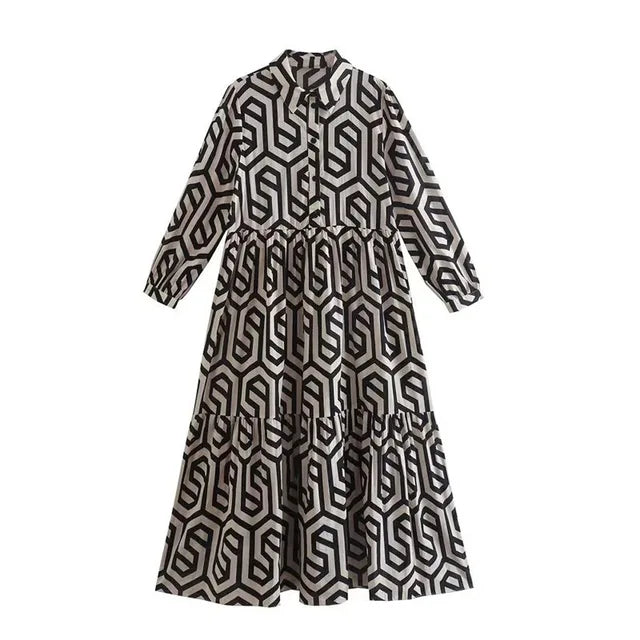 Jacqueline | Robe à manches longues avec motif géométrique