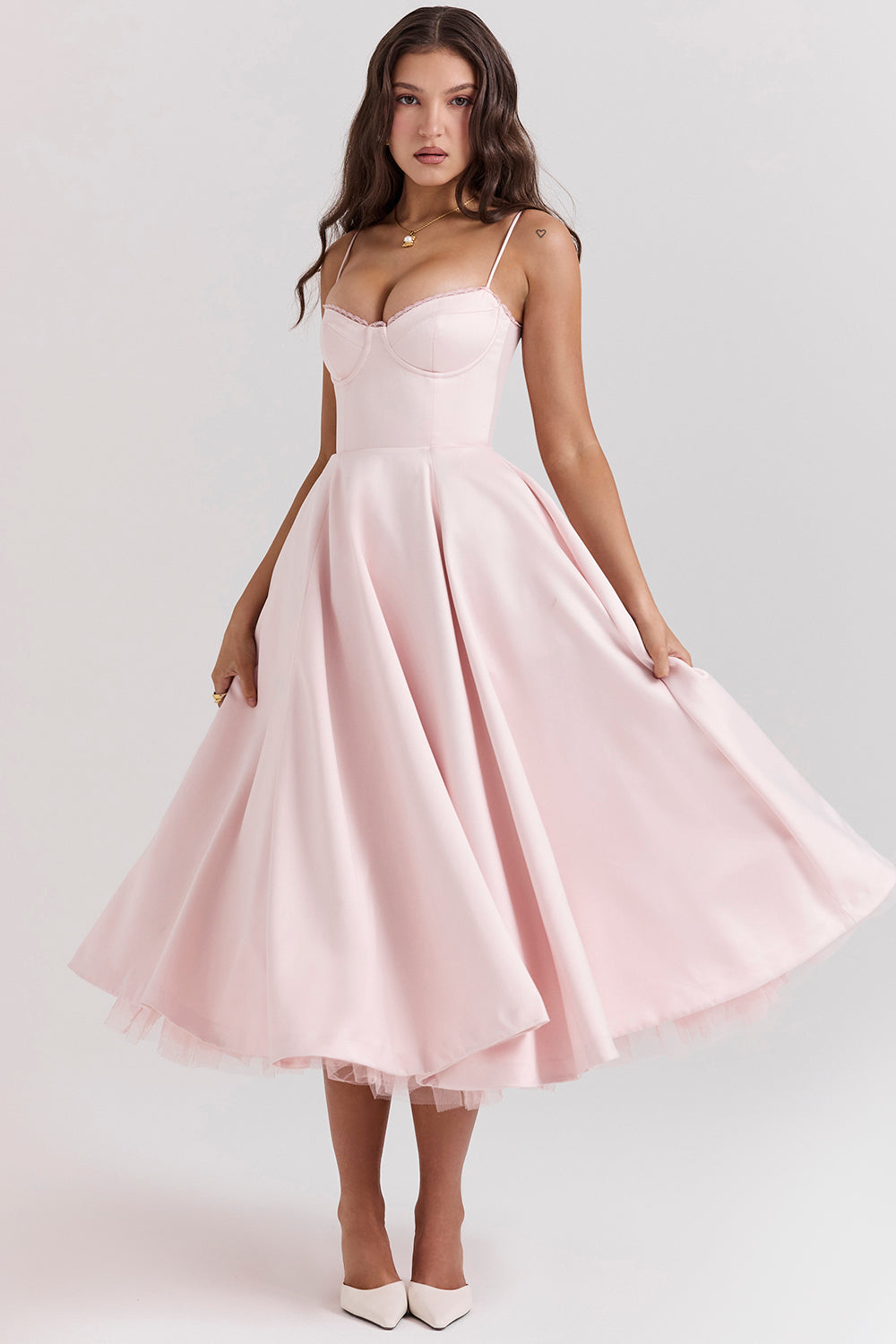 Virginia | Robe Midi Élégante Rose Poudré pour Femmes