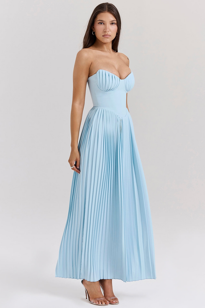 Liyana | Robe Formelle Plissée Bleue pour Femmes