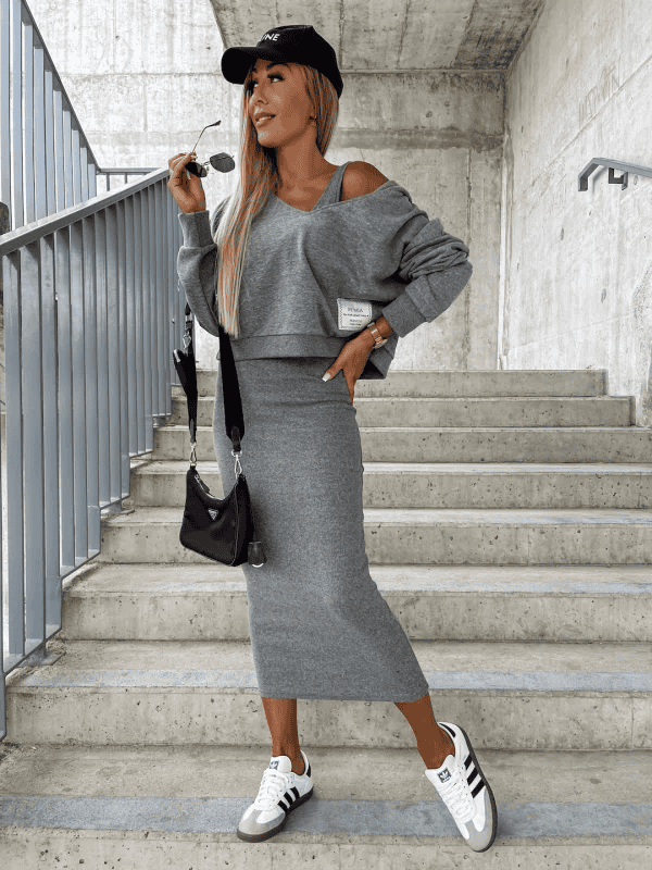 Ariela | Ensemble Robe Pull Tricotée et Sweat-shirt pour Femme