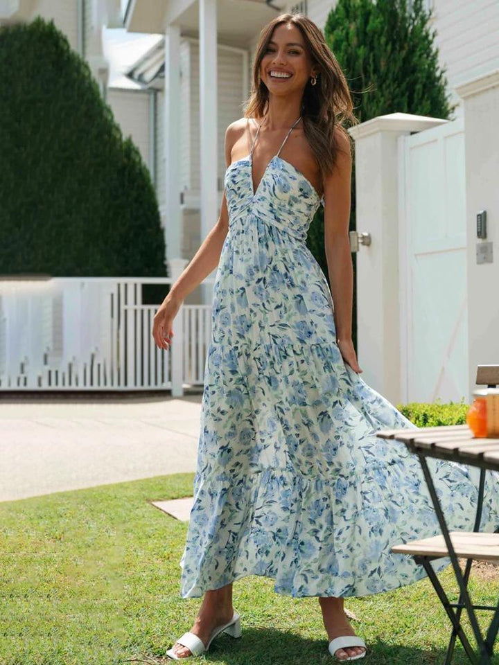 Collette | Robe Maxi d'Été à Imprimé Fleuri et Col Halter pour Femme